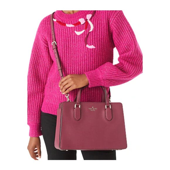 Kate Spade Laurel Way Reese Satchel Crossbody Saffiano Leather Blackberry/Maroon - Picture 6 of 15